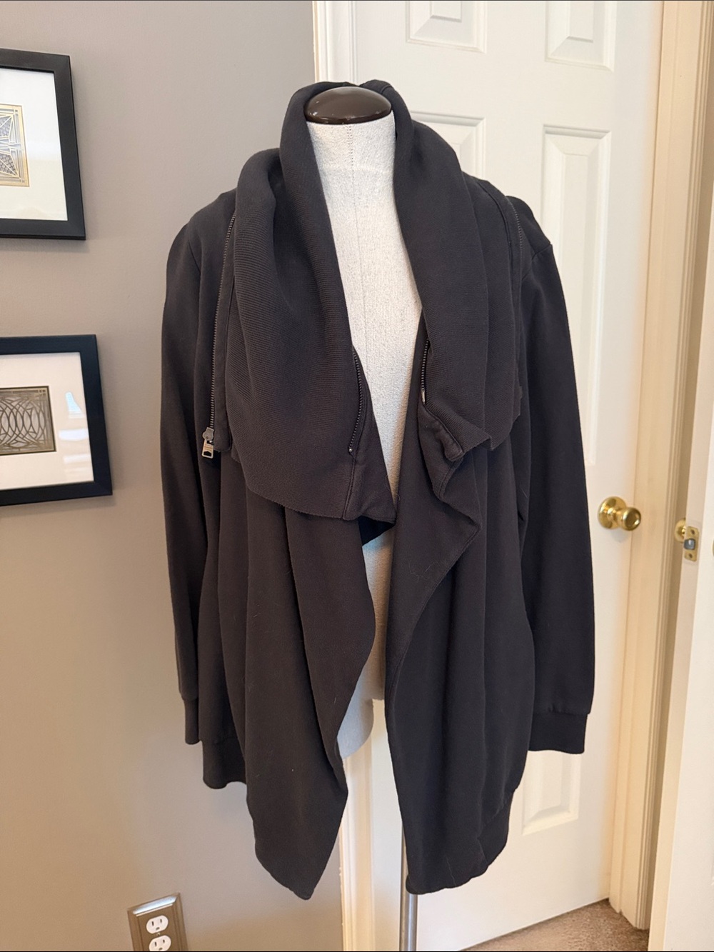 AllSaints Oversized Black Draped Open-Front Cardigan
